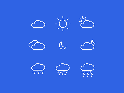 Minimal Weather Icons 🌥 blue clouds flat icon minimal moon rain seasons sun vector weather white