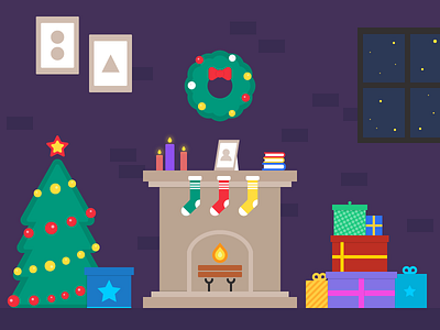 Merry Christmas 🎄 christmas fire gifts holidays illustration new year night santa snow tree winter xmas