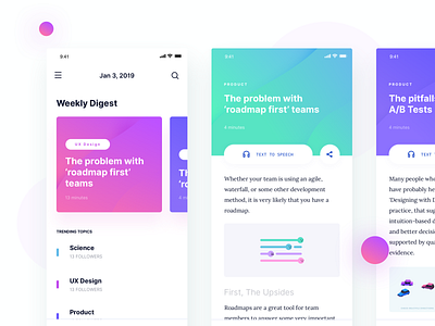 Lòpez UI Kit - Weekly Digest app article card cards course design system felipe lopez mobile app profile ui kit