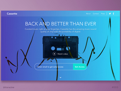 Daily UI #003 - Landing Page (above the fold) .sketch 003 cassette tape dailyui freebie landing music sketch web