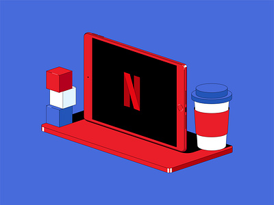 Netflix - Isometric Illustration abstract colors concept creative dribbble illustration isometric illustration latest minimal netflix netflix and chill vector