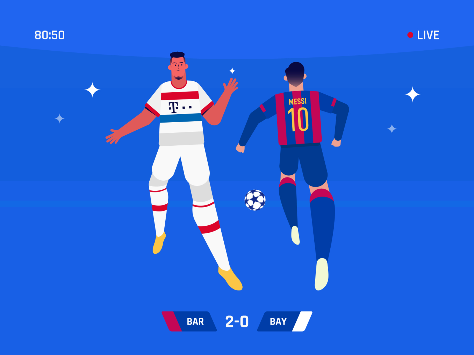 Dribble past barcelona bayern munich champions league clever colors creative dribbble dribbling football illustration messi minimal vector