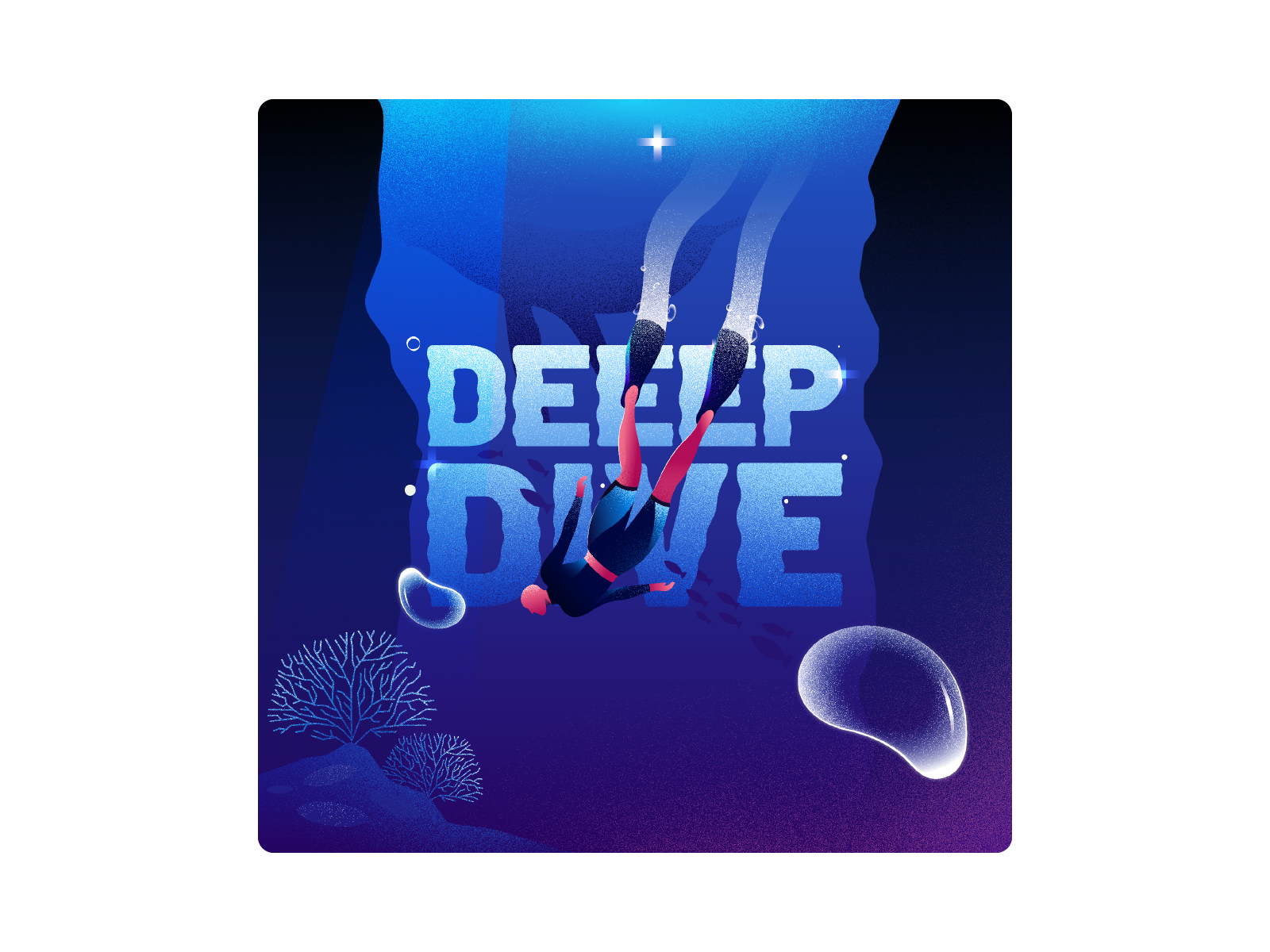 DEEEP DIVE - Podcast cover illustration free dive ocean life deep blue deep sea dive diver cover art podcast podcast art concept creative colors dribbble vector illustration