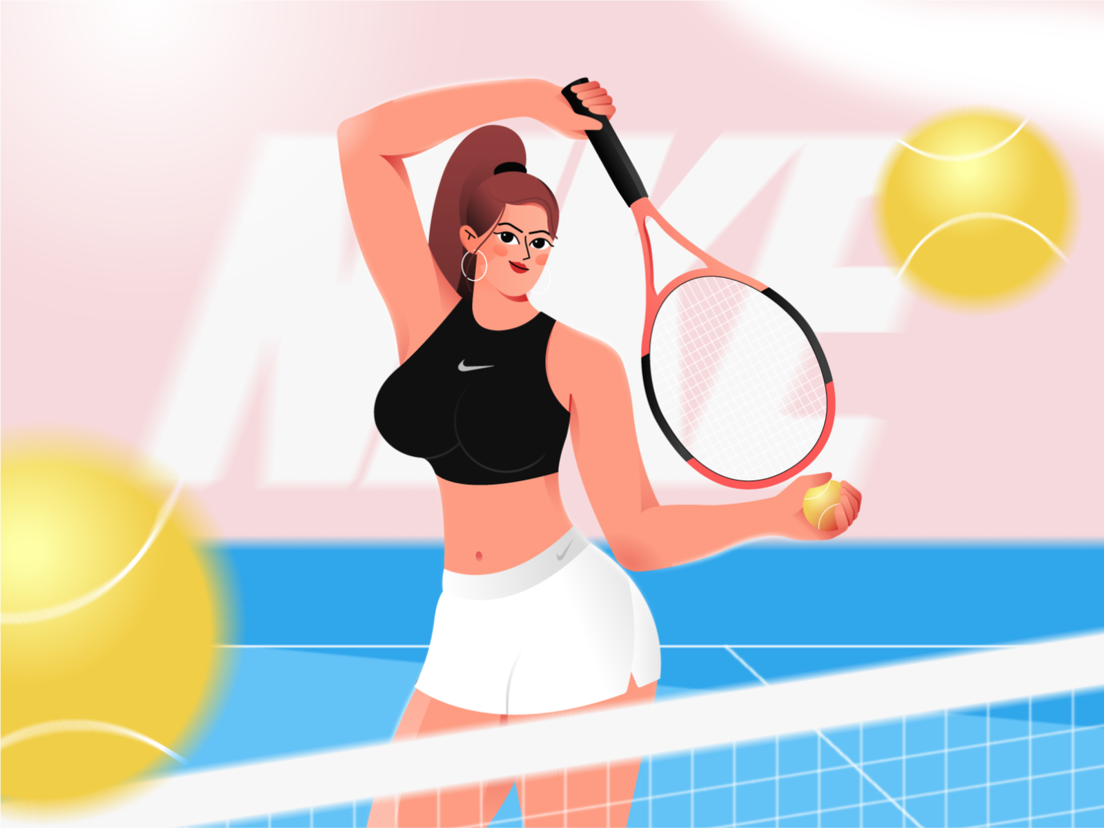 BEAUTY IN THE COURT - Tennis illustration abstract adobe illustrator character design colors creative dribbble eyes face face illustration illustration lady minimal nike nike tennis popular sports women tennis tennis racket vector women