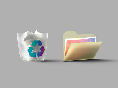 Skeuomoprhic Icons 3d 3d art folder icons iconset illustration neumorphism neuomorphic octanerender skeuomorph skeuomorphic skeuomorphism trashcan