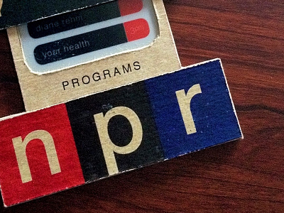 NPR Hangtag black blue cardboard hangtag microphone npr print collateral programs radio red schedule your health