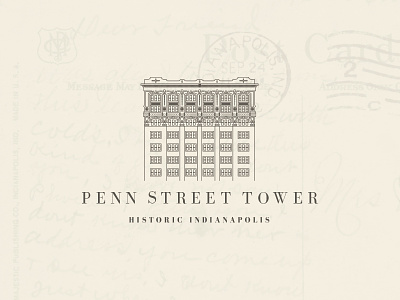 Reject Branding Option for The Historic Penn Street Tower 1900s branding classy historic illustration indianapolis line postage reject retro vintage