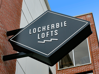 Exterior Hanging Signage for Lockerbie Lofts apartments brand branding diamond exterior historic identity sign signage