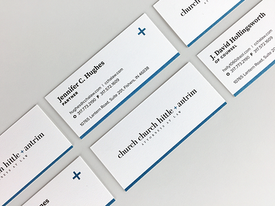 Church Church Hittle + Antrim — Business Cards bc blue business card clear foil emboss identity indiana law firm logo plus