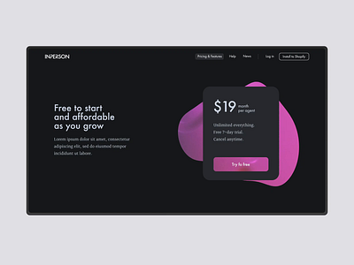 Pricing page above the fold animation features gradient pricing