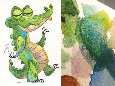 Walking crocodile aquarelle character crocodile happy walk watercolour