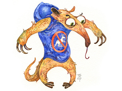 ant-eater angry animal ant eater aquarelle character funny illustration watercolour