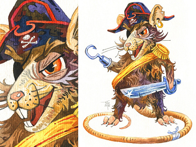 Rat pirate aquarelle captain character funny hero illustration pirate rat watercolour