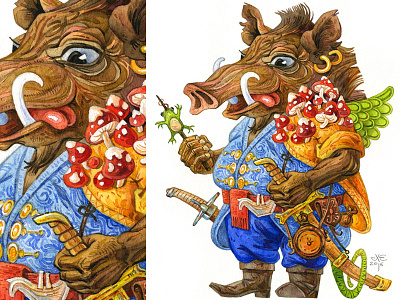 Mamun aquarelle fantasy illustration legendary mamun muthic pig watercolour