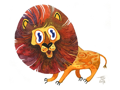 Bewildered Lion animal aquarelle character fun funny illustration lion watercolour wild