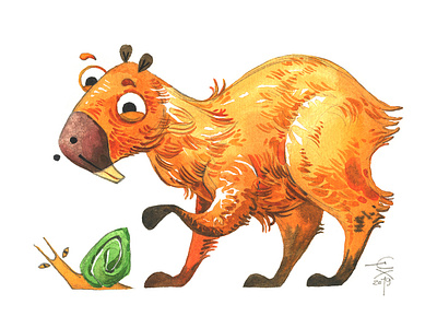 Curious Capybara animal aquarelle capybara character cute fun funny happy illustration watercolor watercolour