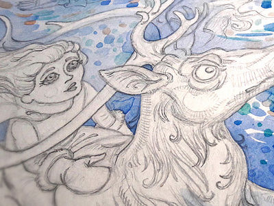 Snow queen in progress andersen aquarelle character drawing illustration process sketch watercolor watercolour