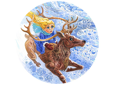 Snow Queen andersen aquarelle book character coin deer drawing illustration medal snowqueen watercolor watercolour winter