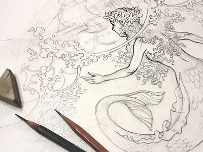 Mermaid sketch andersen art character drawing drawingart illustration process sketch
