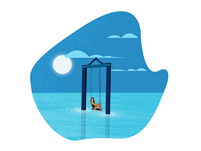 Girl on swing in middle of sea