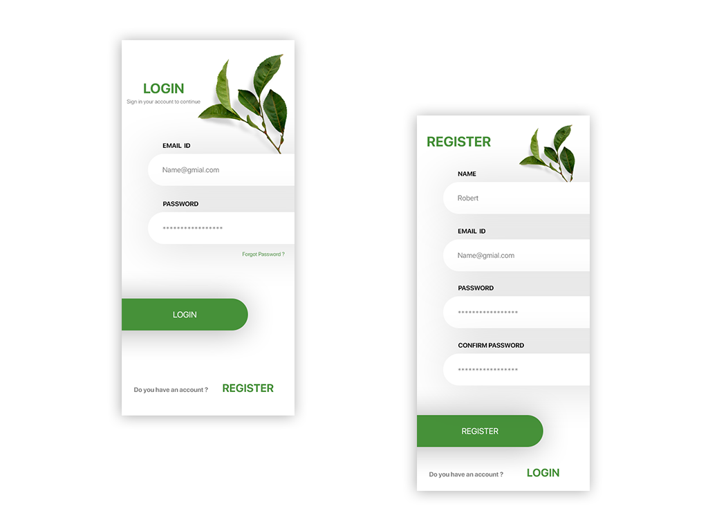 Login and Register page UI of Eco Green app by milan on Dribbble