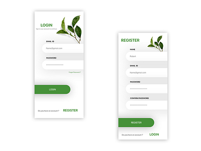 Login and Register page  UI of Eco Green app