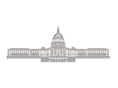 Full view United States Capitol Washington, D.C. building capitol design illustraion line art usa washington washington dc washington state