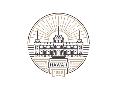 Hawaii building castle emblem hawaii honolulu palace sun usa wings