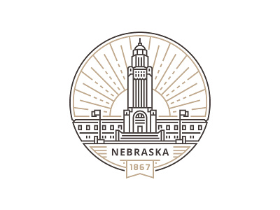 Nebraska building capitol design emblem illustration logo nebraska sun usa