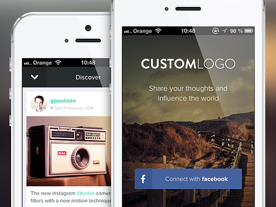 Login and discover feed app design feed flat interface ios ios7 iphone iphone5 photoshop ui ux
