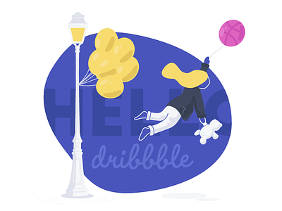 Hello Dribbble! A Fantastic Journey - Part I balloon character debut dream dreamlike girl hello dribbble paris