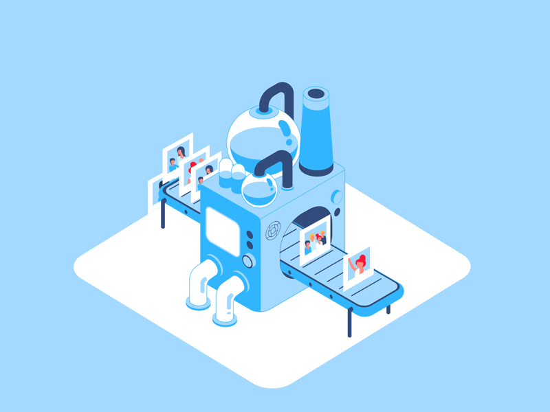 Memento going isometric: Processing after effects animation colors conveyor face recognition factory isometric onboarding product progressive web app pwa ui web performance
