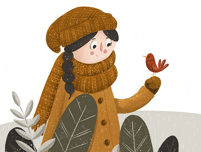 The Girl and the Red bird animals bird character childrensillustration illustration kidlitart whimsical