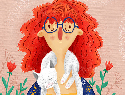 Girl with cat character childrensillustration digital happy illustration kidlitart whimsical