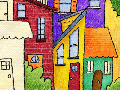 Coloured Houses colorful happy houses illustration kidlitart whimsical