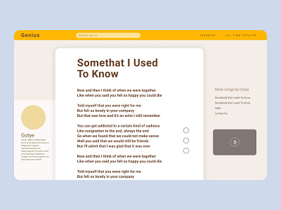 Lyrics app design flat minimal typography ui ux web website