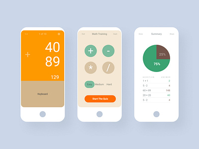 Simple Math Quiz App android app design flat ios minimal mobile type typography ui uid ux