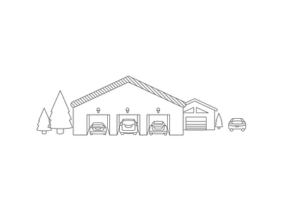 Line work art cars garage garages illustration line trees