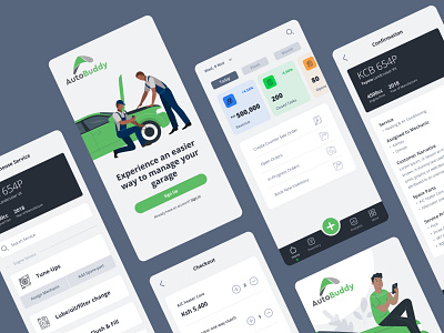 AutoBuddy App brand identity branding design system illustration ui ux