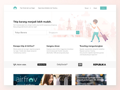 Airfrov Landing Page Redesign Concept airfrov clean concept illustration landing page luggage people redesign