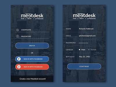 Meetdesk Sign Up & Sign in Mockup (Coming Soon) android application ios marketplace mockup rent ui ux