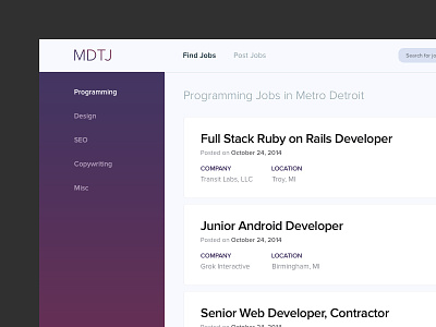 Metro Detroit Tech Jobs dashboard detroit job board job listing ui ux web web design website