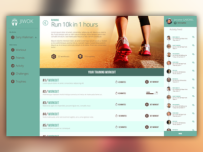 Jiwok - workout page flat music running sport ui user interface