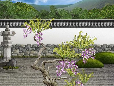 Japanese Garden android app bonsai digital painting illustration japan japanese garden twit bonsai zen