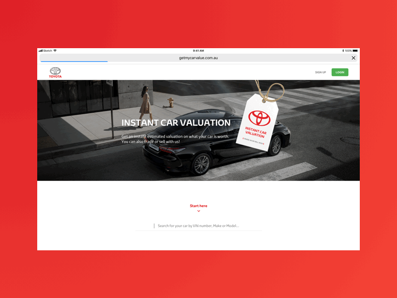Toyota - Car Valuation app design web