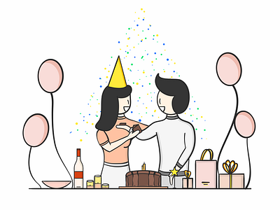 Birthday adobe draw birthday couple illustration party