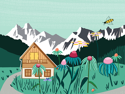 Alps alps cabin climate echinea eco ecosystem flowers grass green illustration insects ipad memories mountaincabin mountains nature personal procreate sketch yellow