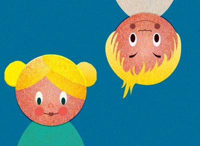 Girl versus boy blond blue drawing green illustration shapes