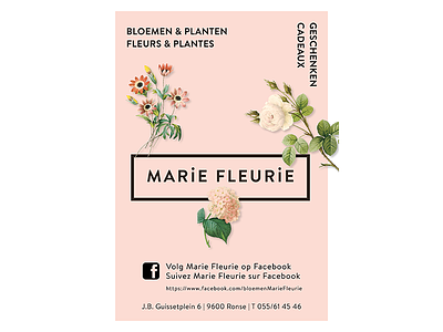 Marie Fleurie Print advertisement bloemen facebook flower flowershop gifts leafs local logo logodesign paper planten plants print print ad
