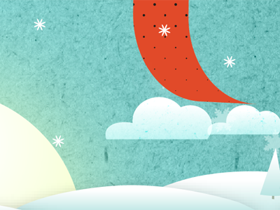 detail landscape X Mas Card blue card christmas clouds flat fun holiday illustration landscape red ribbon snowflake sun vector white winter